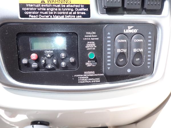 Control panel of a 2011 Chaparral 287 SSX boat with Clarion and Lenco systems.