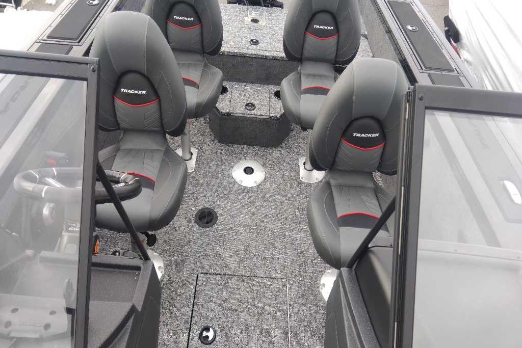 2026 Tracker Targa V-18 Combo boat interior with four cushioned seats.