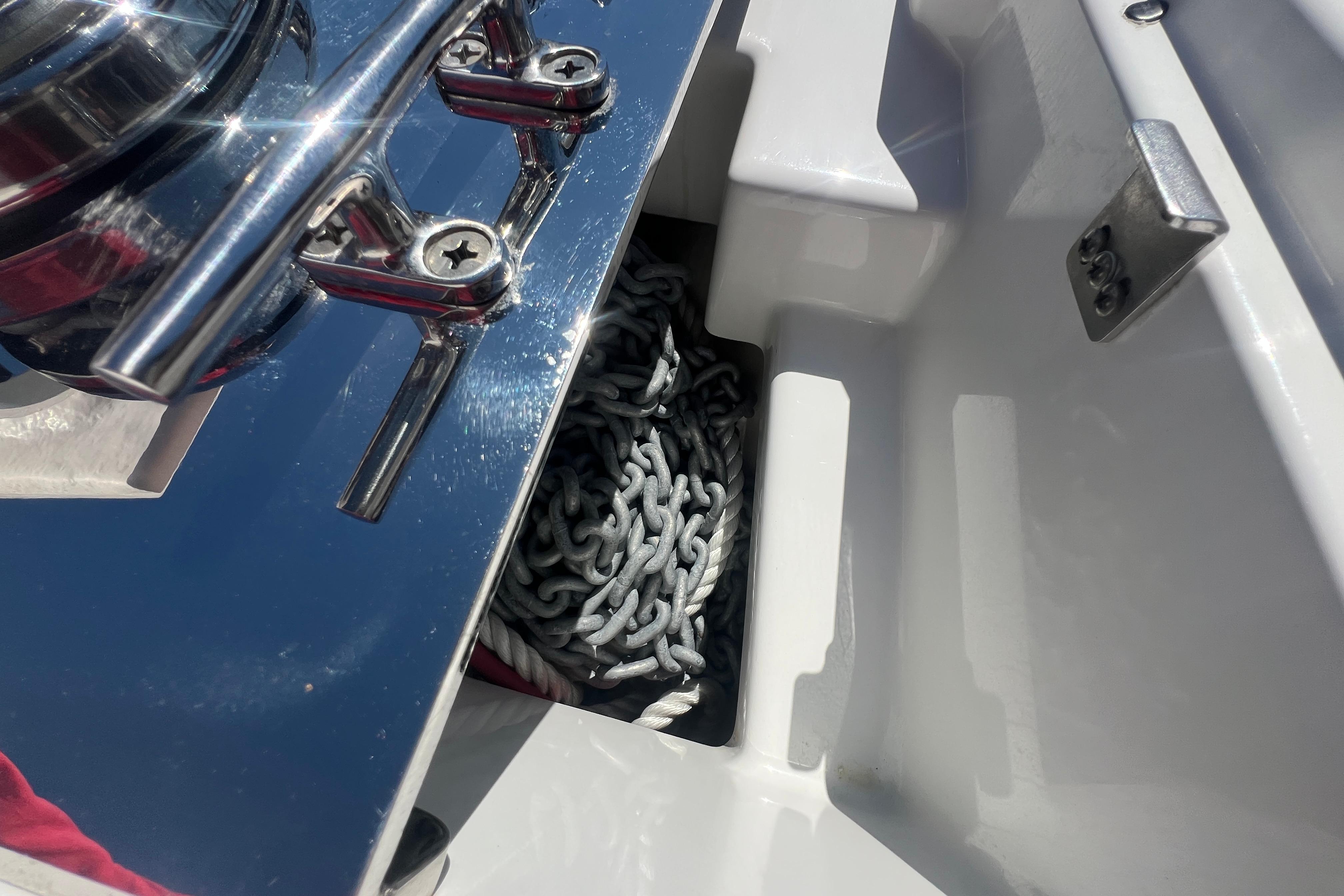 Anchor chain compartment on a 2017 Monterey 298SS Super Sport boat.