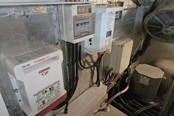 Electrical system components inside a 2005 Sunseeker Manhattan 66 yacht.