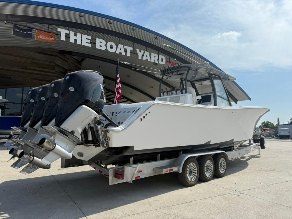 2024 Front Runner 39 CC boat on trailer at The Boat Yard dealership.