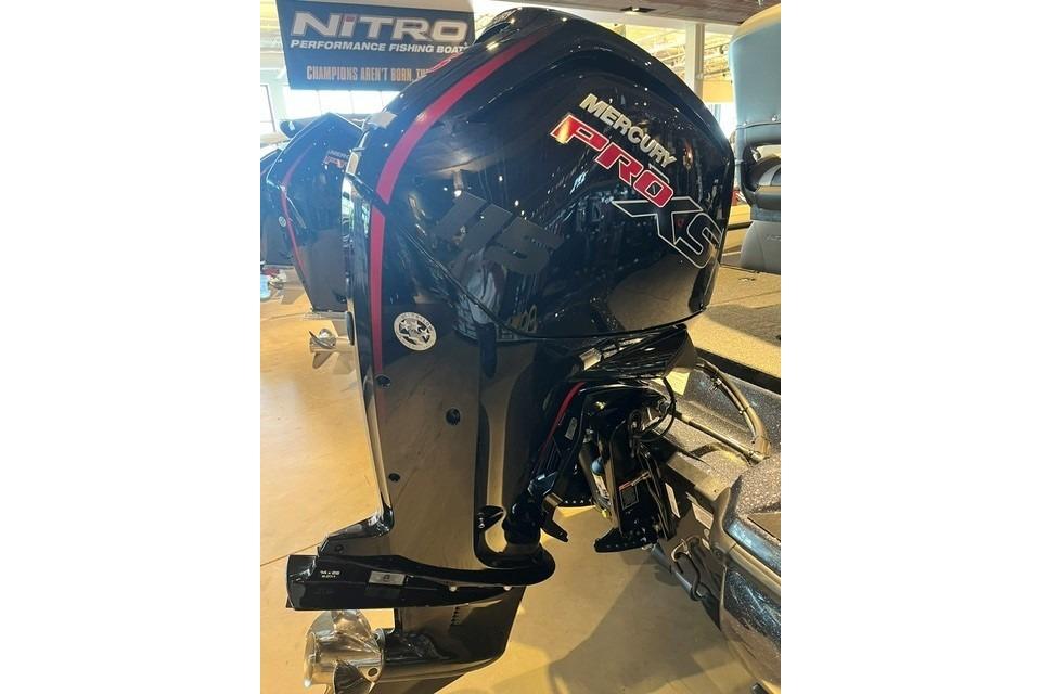Mercury Pro XS engine on a 2026 Nitro Z17 performance fishing boat.