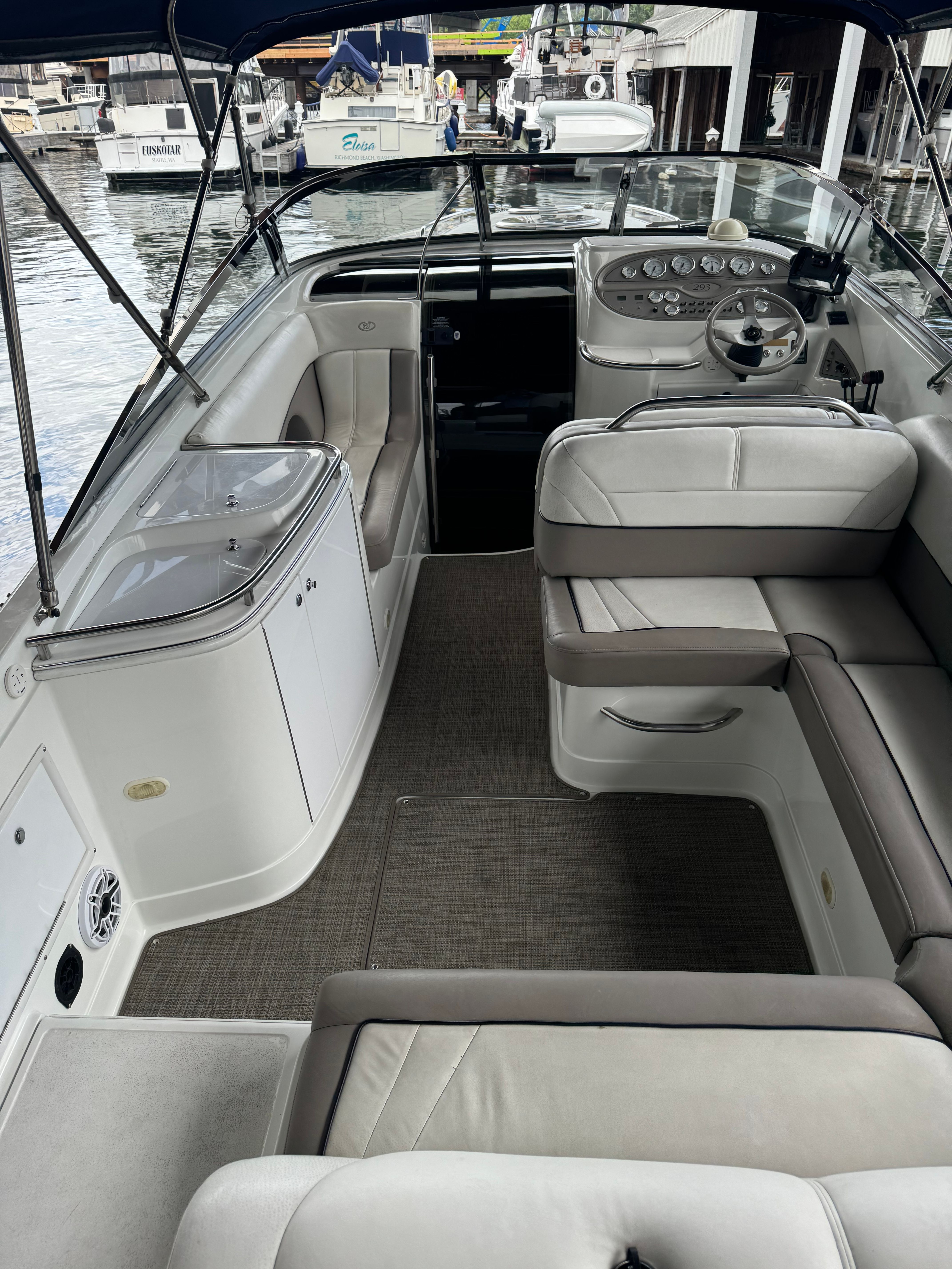 Interior of a 1999 Cobalt 293 boat at the marina.