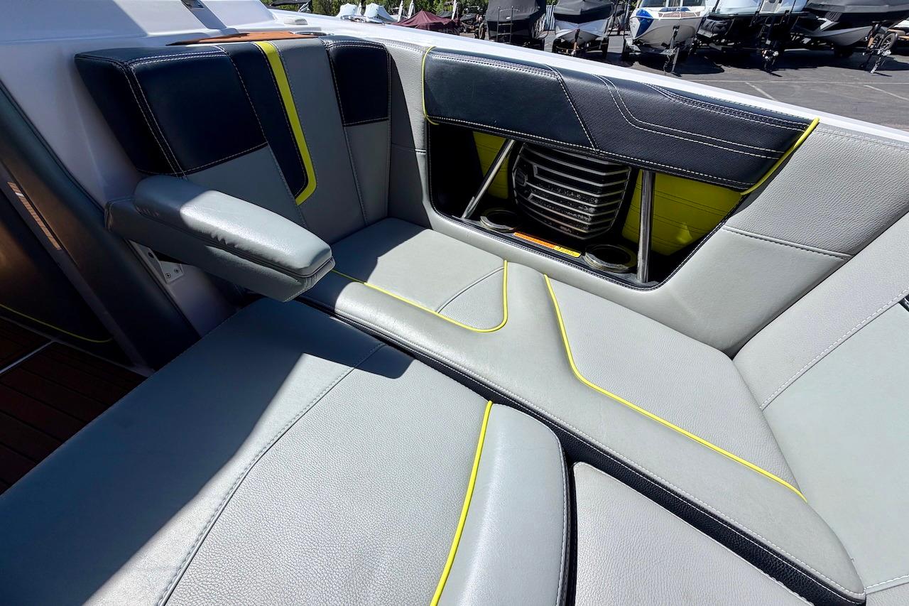 2014 Nautique Super Air Nautique G21 interior seating with sleek design and vibrant accents.