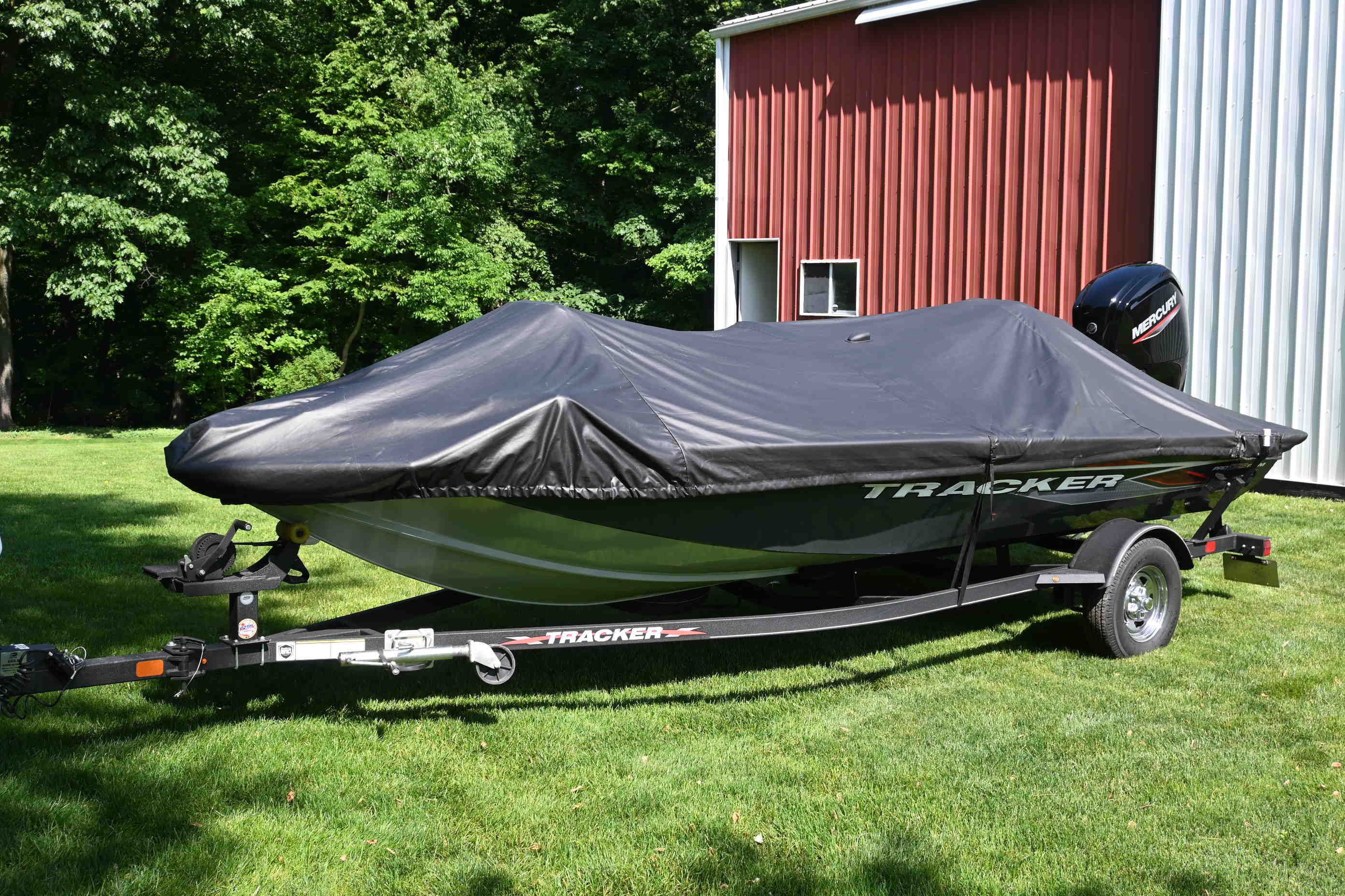 2022 Tracker Pro 175 TF on a trailer with a cover.