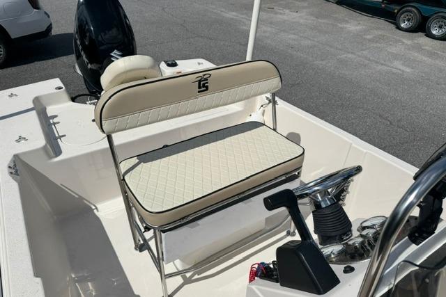 2023 Carolina Skiff 192 JLS boat interior with seating and controls.