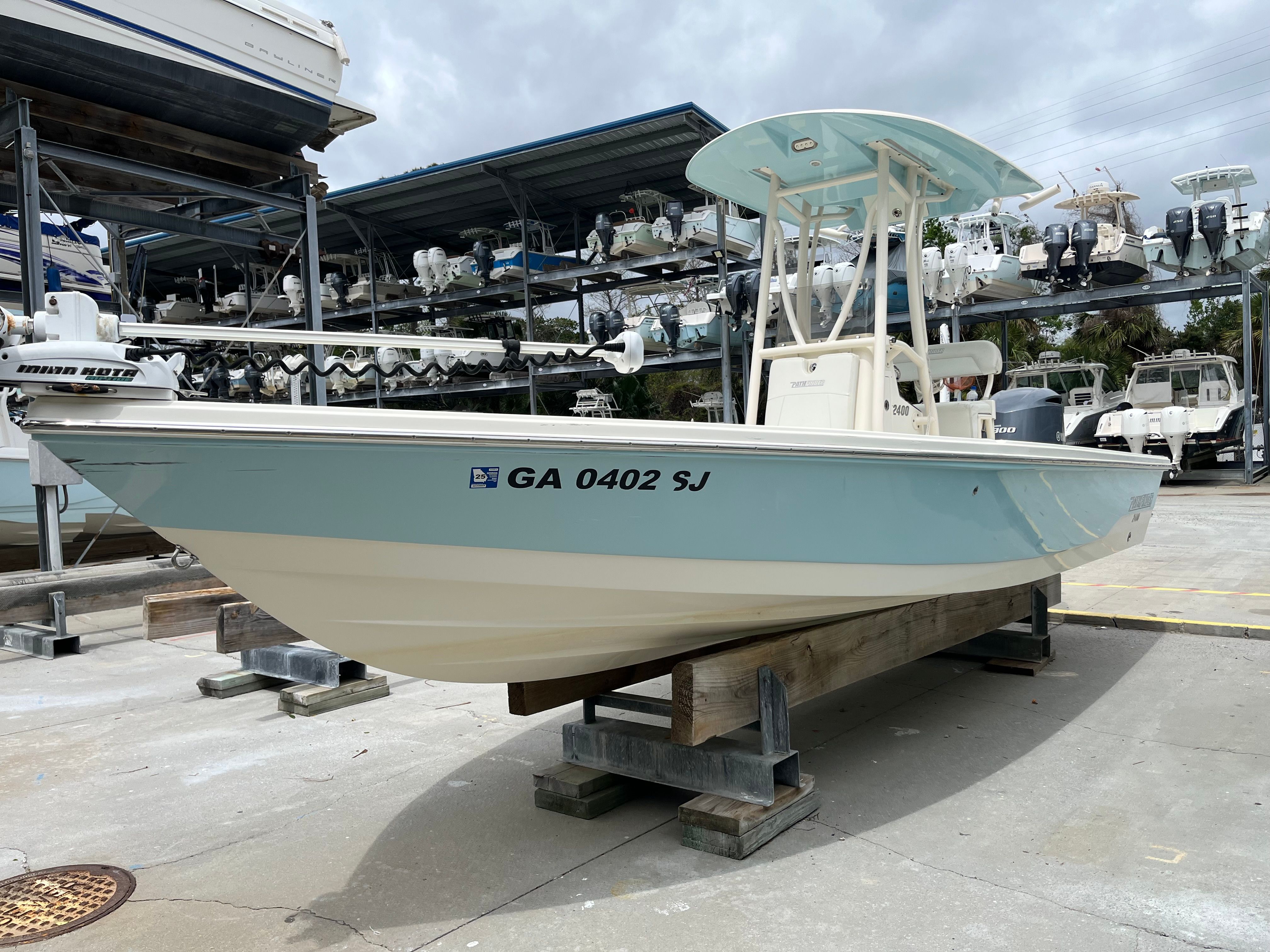 2016 Pathfinder 2400 TRS boat on a dry dock.