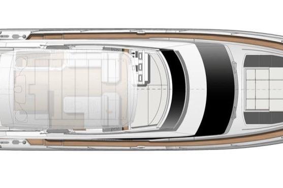 Top view of a 2019 Prestige 630 yacht layout, showcasing spacious deck design.