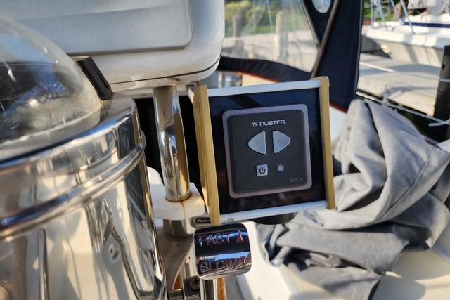 Thruster control panel on 1984 Bristol 45.5 Center Cockpit sailboat.