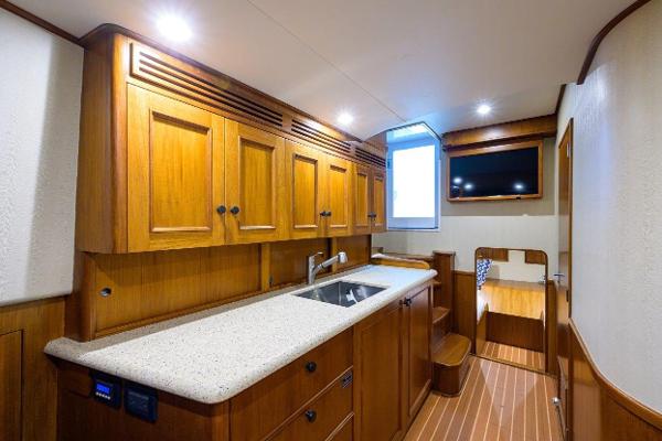 Cabin looking aft, TV mounted above