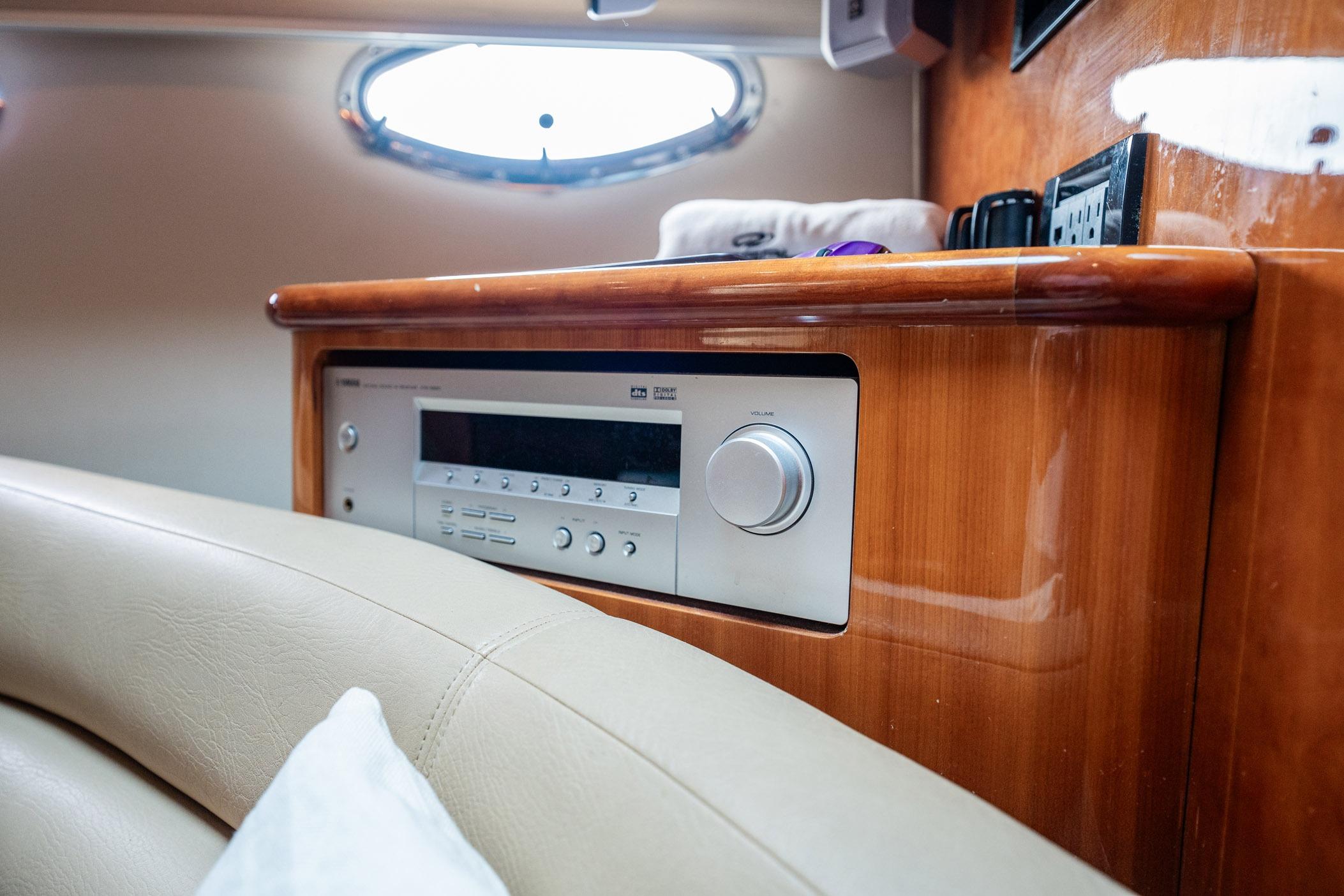 Interior of 2008 Regal Commodore 4460 yacht with built-in audio system.