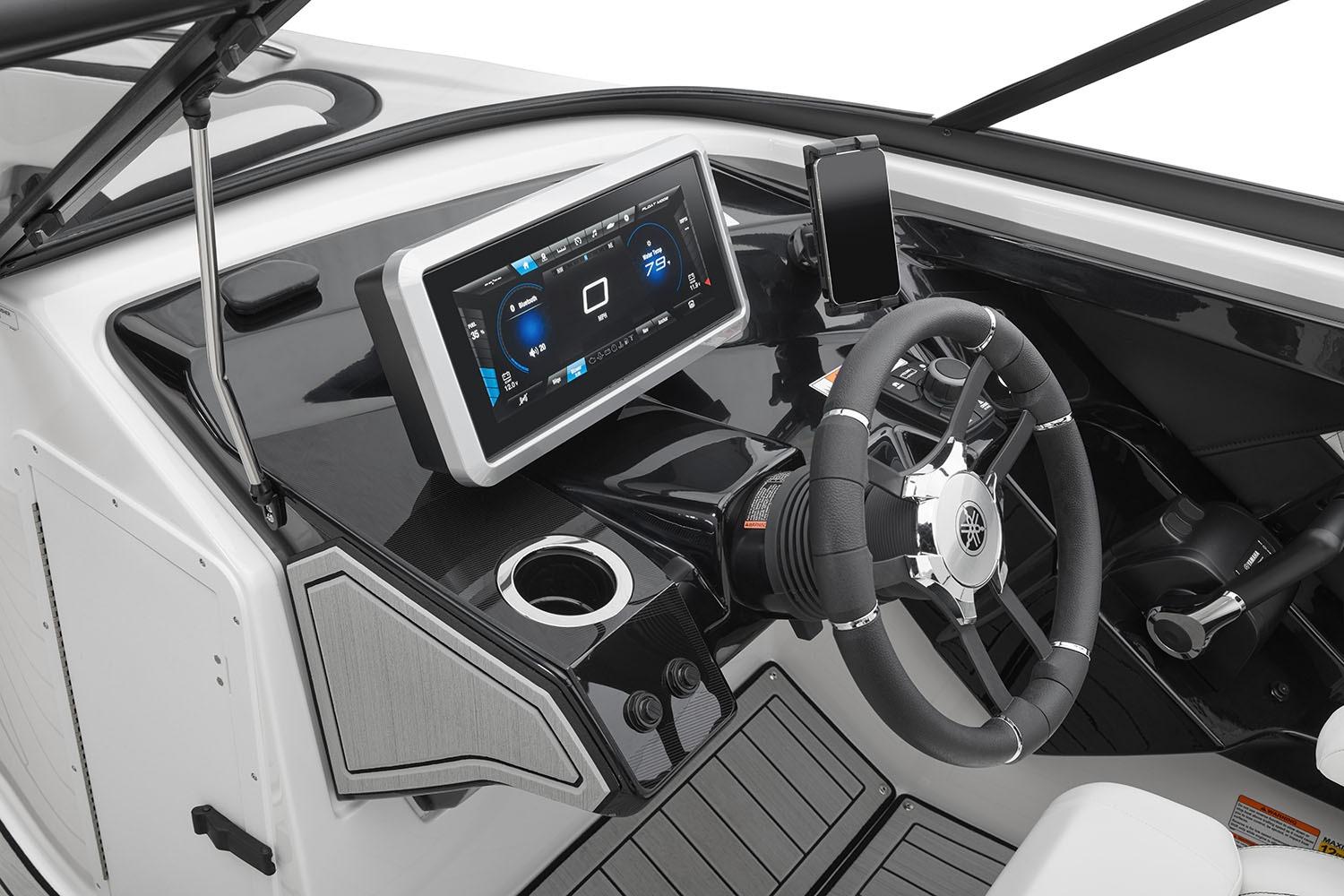 Manufacturer Provided Image: 2026 Yamaha Boats 252S dashboard with touchscreen display and steering wheel.
