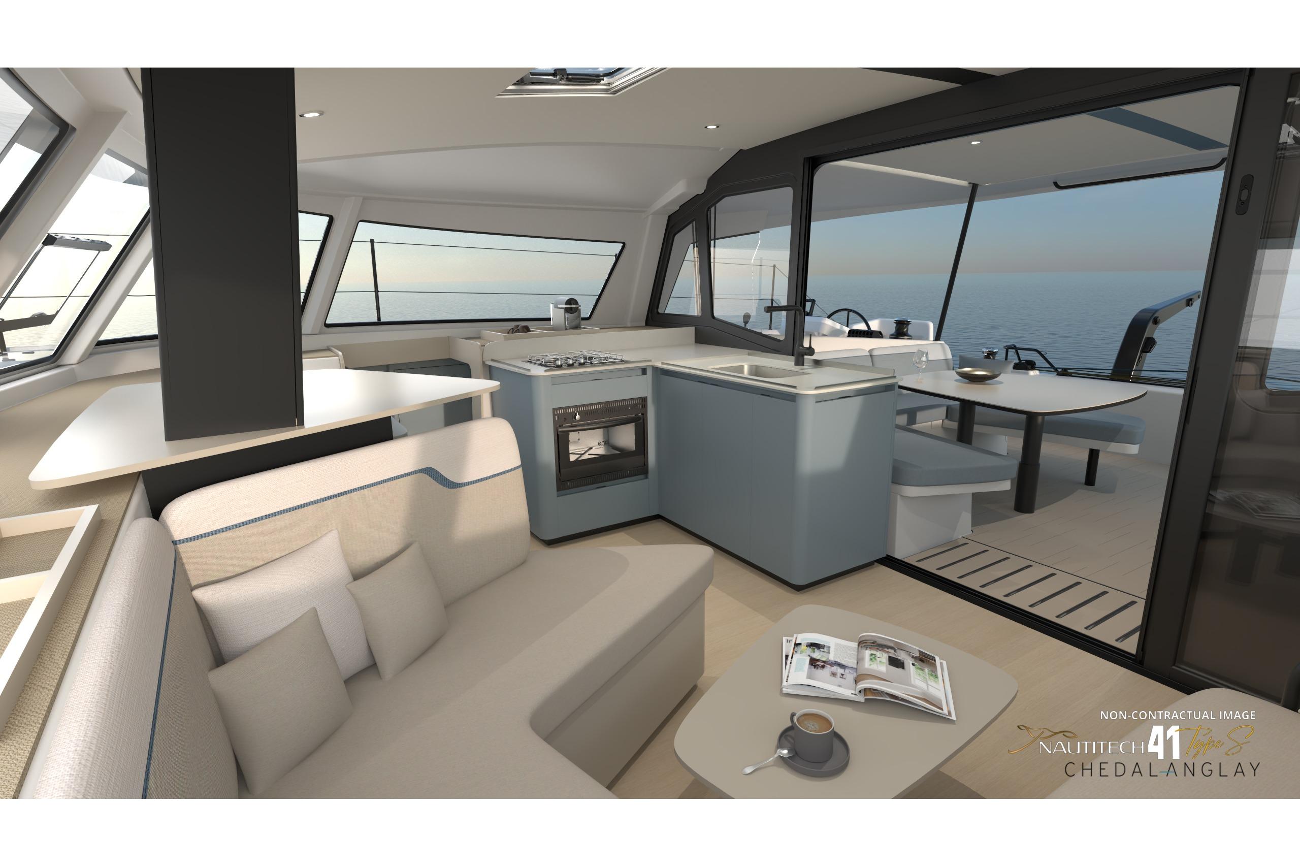 Interior of Nautitech 41 Type S yacht, model year 2026.