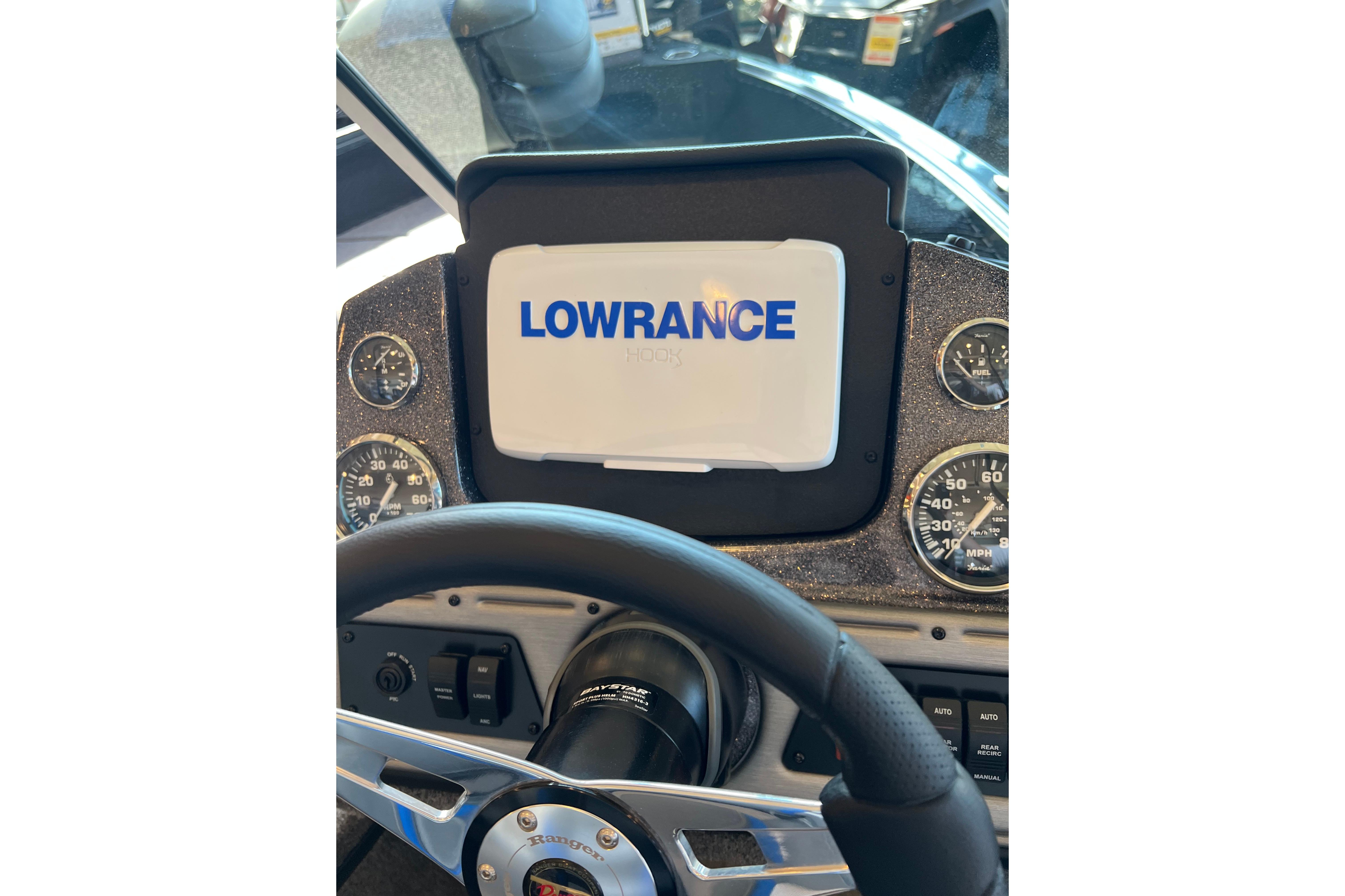 2024 Ranger VS1682SC Angler dashboard with Lowrance display and gauges.
