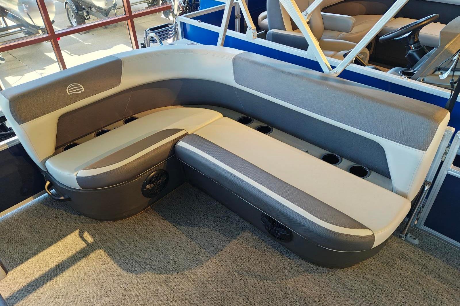 Luxurious seating on 2026 Sun Tracker Bass Buggy 16 XL Select pontoon boat.