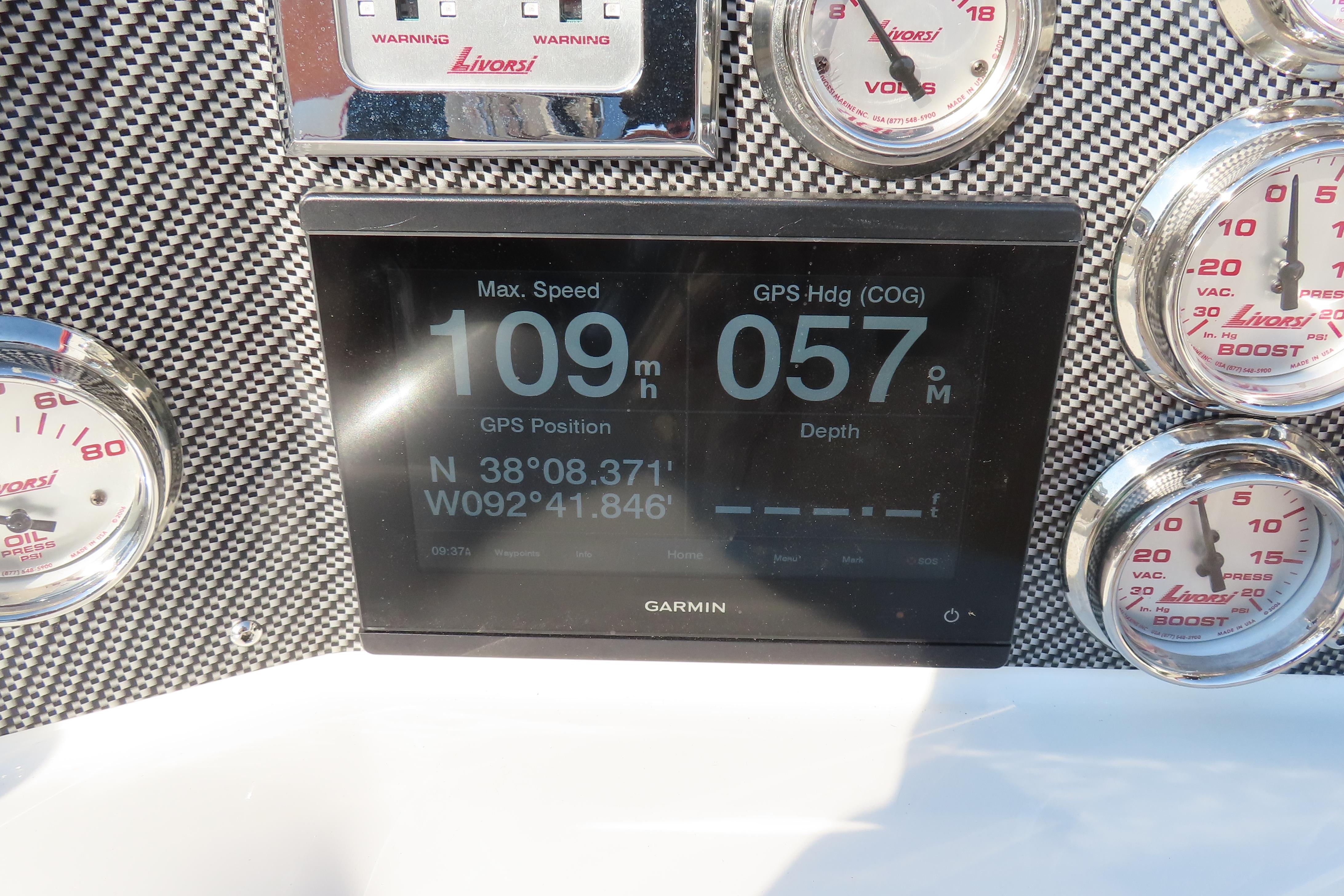 Dashboard of 2013 Nordic 39 Poker Run showing speed, GPS, and gauges.