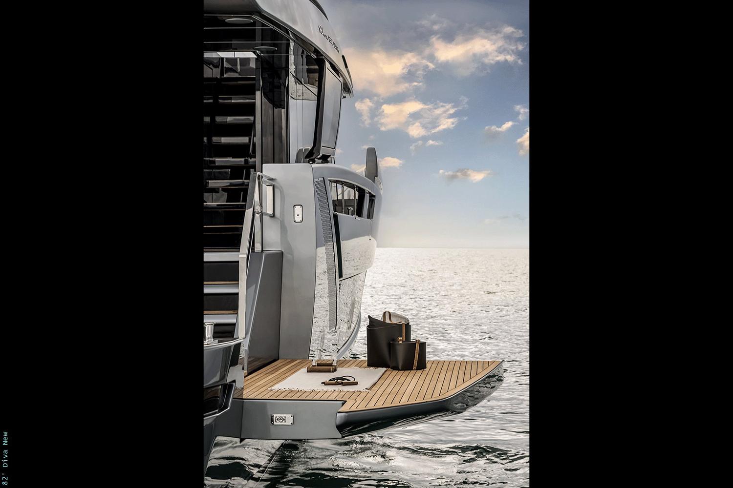 Manufacturer Provided Image: Luxury Riva 82' Diva yacht with elegant deck, ocean view, 2026 model.
