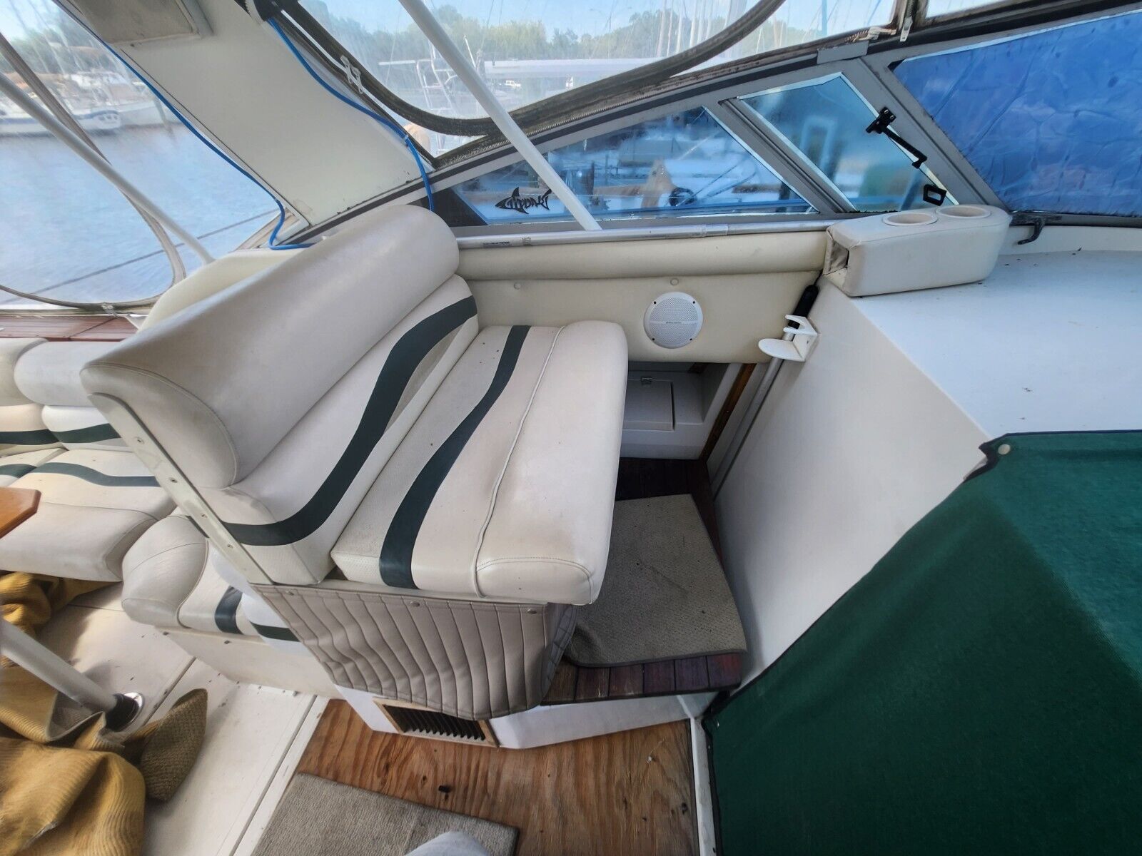 Interior of a 1988 Regal Commodore 360 boat with seating area.