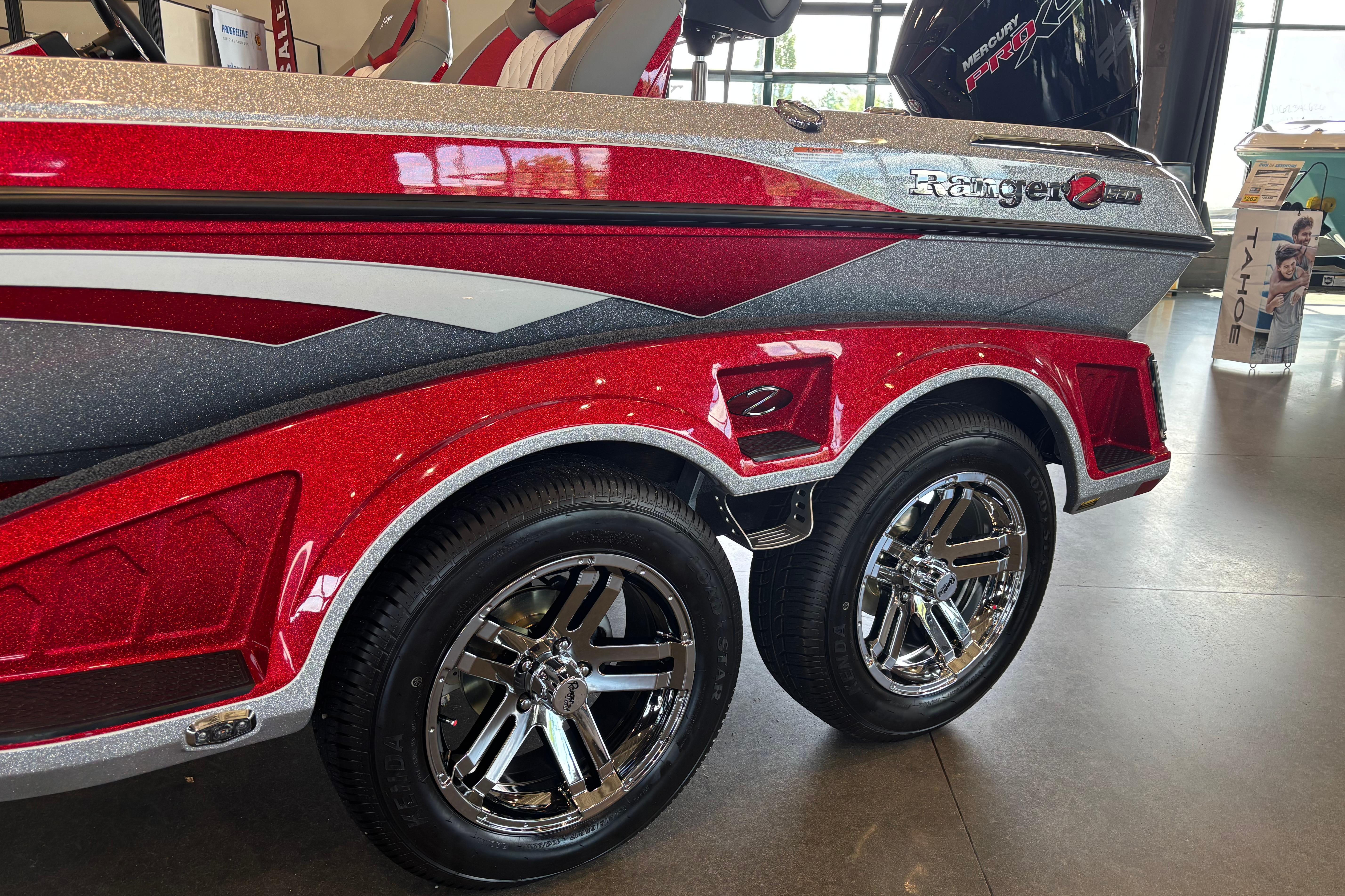 2026 Ranger Z520R Cup-Equipped boat with shiny red and silver detailing.