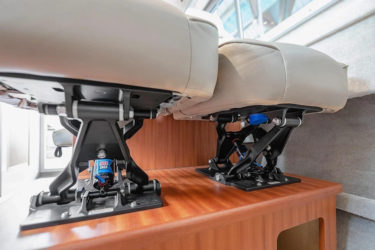 Interior seating of 2026 KingFisher 3225 GFX Offshore boat, showcasing sturdy seat mounts.