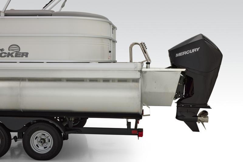 2026 Sun Tracker Party Barge 22 DLX pontoon boat with Mercury outboard motor.
