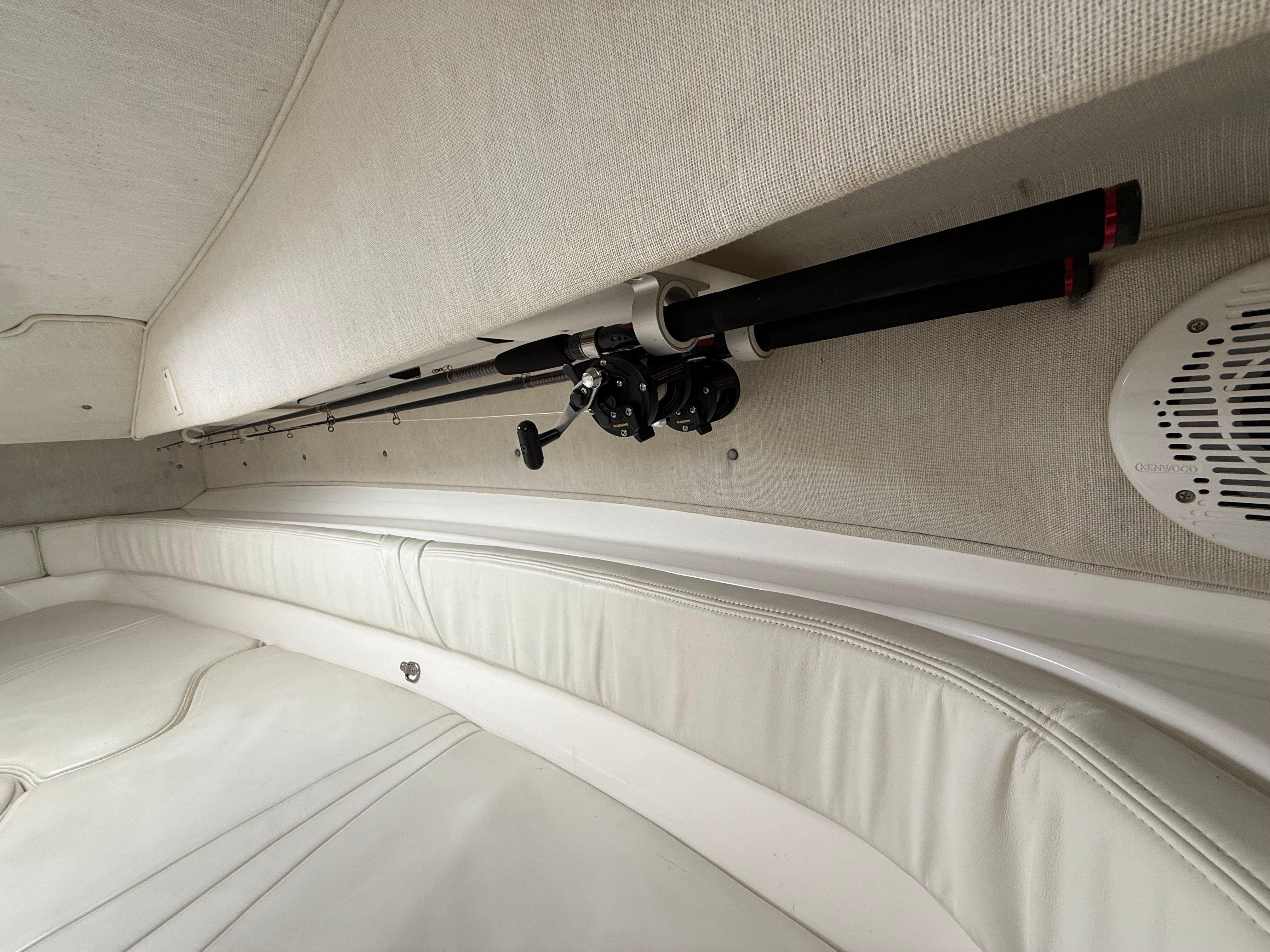 Fishing rod inside a 1999 Fountain 32 Sport Fish Cruiser.