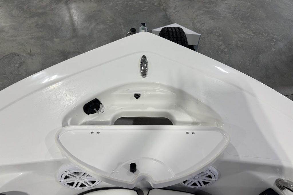 2026 Tidewater 198 CC Adventure boat bow with storage and speakers.