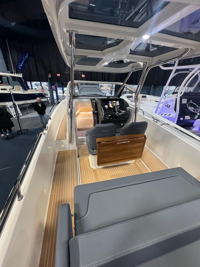 2025 Nimbus Tender 8 boat interior with sleek design and modern seating.