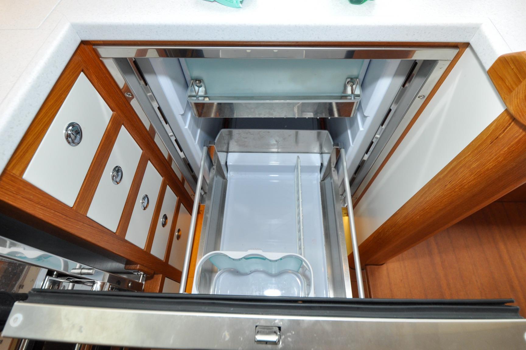 Open Heyman 42PPH drawer with wooden accents and glass dish, 2023 model.