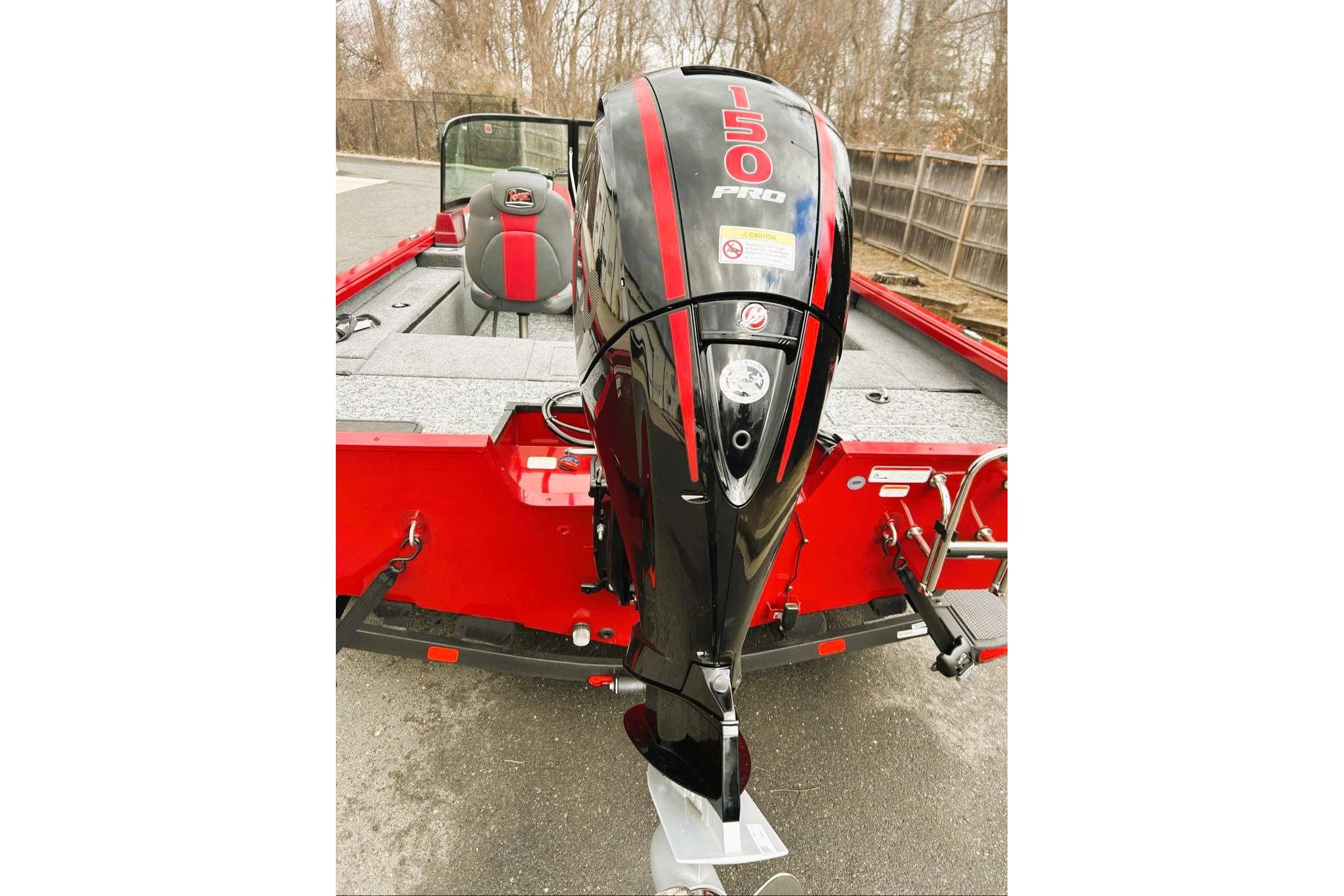2026 Ranger VS1782SC Reata boat with 150 Pro outboard motor, red and black design.