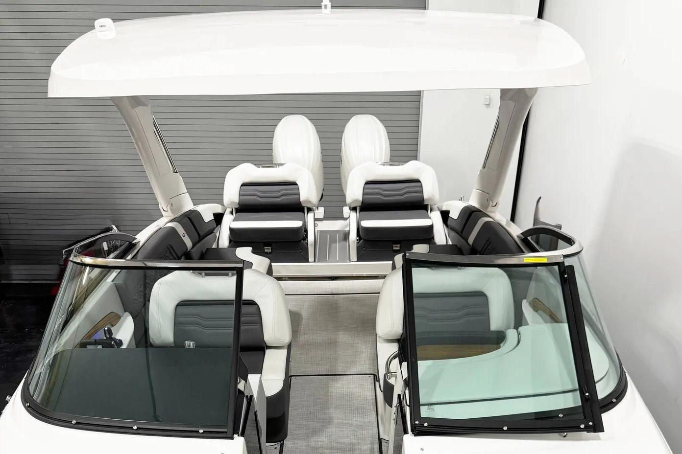 2026 Regal LX9 boat interior with modern seating and sleek design.