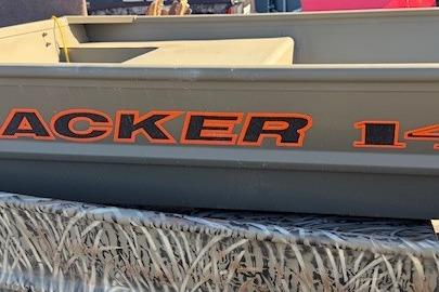2026 Tracker Grizzly 14 Jon boat with camouflage pattern.