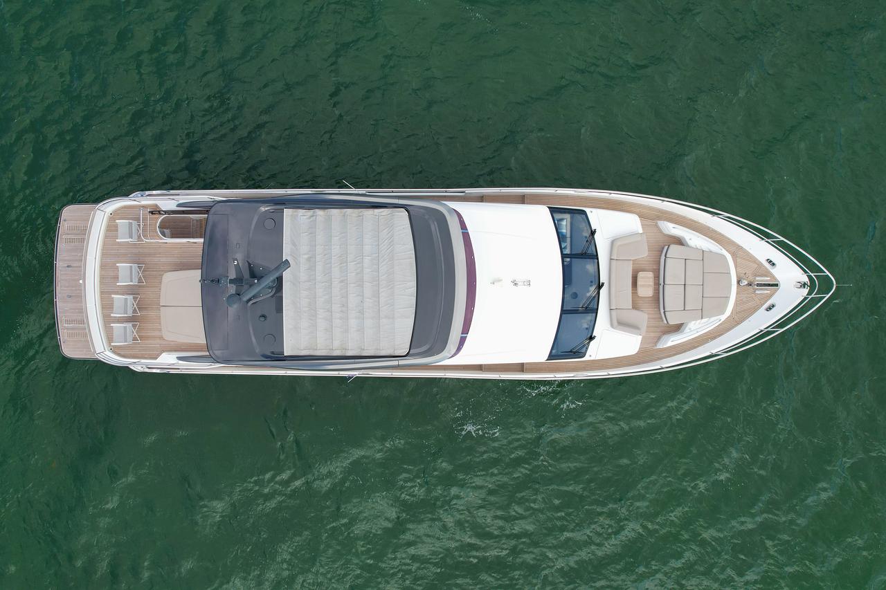 Top view of 2021 Princess Y78 luxury yacht on the water.