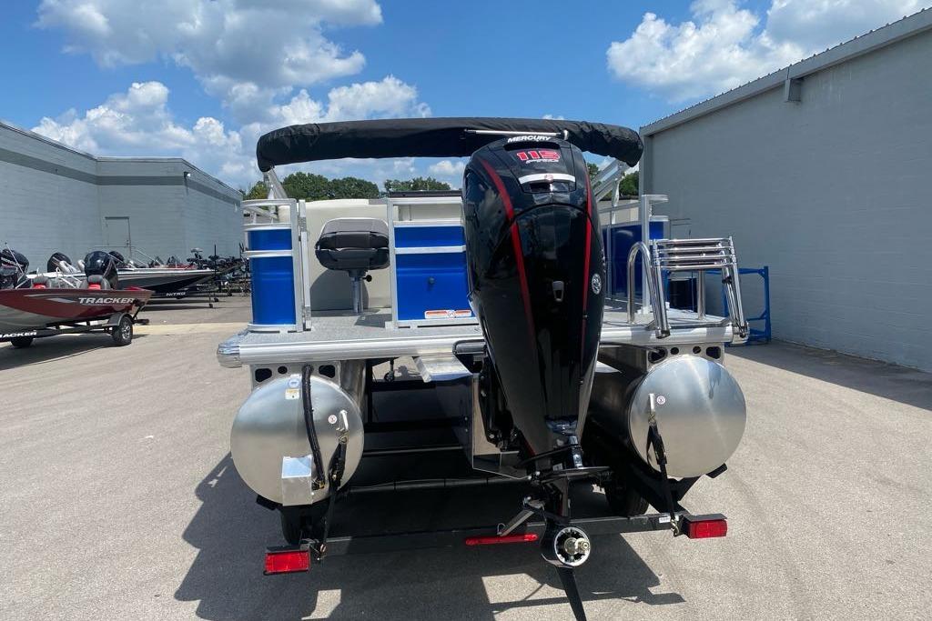 2026 Sun Tracker Fishin' Barge 20 DLX pontoon boat with Mercury outboard motor.