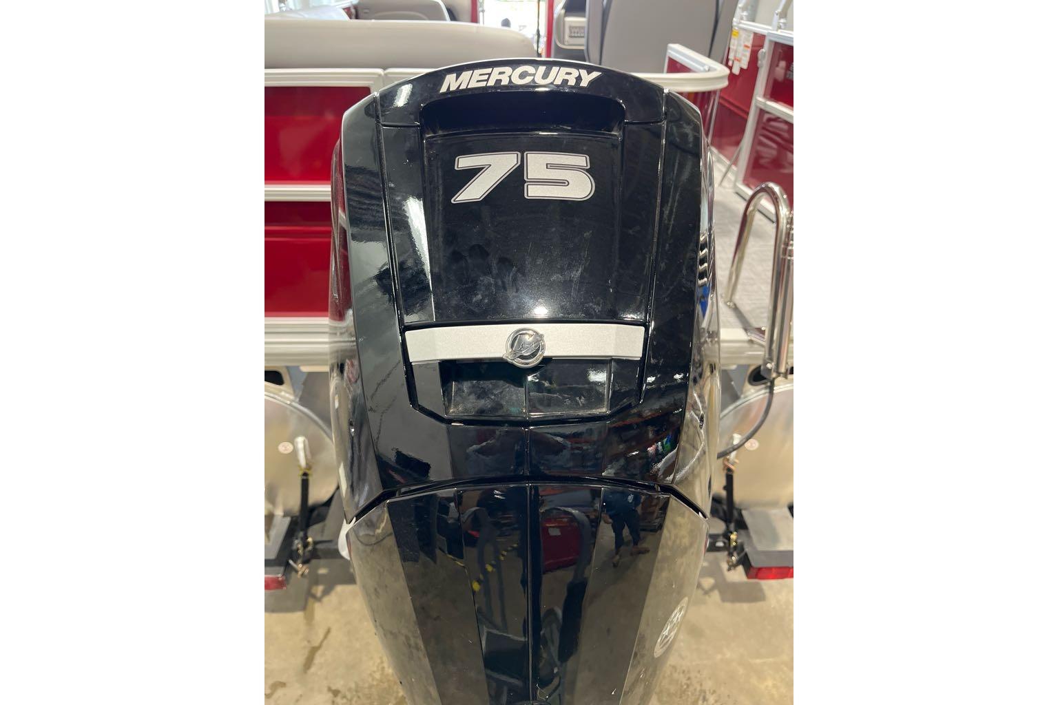 Mercury 75 outboard motor on 2026 Sun Tracker Party Barge 18 DLX.