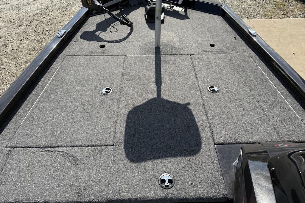 2023 Vexus AVX189 boat deck with carpeted surface and storage compartments.