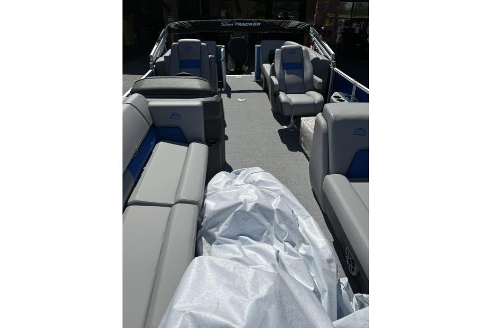 2026 Sun Tracker Party Barge 24 XP3 interior with spacious seating and modern design.