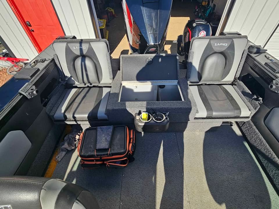 Interior of a 2020 Lund 1975 Tyee boat with seating.
