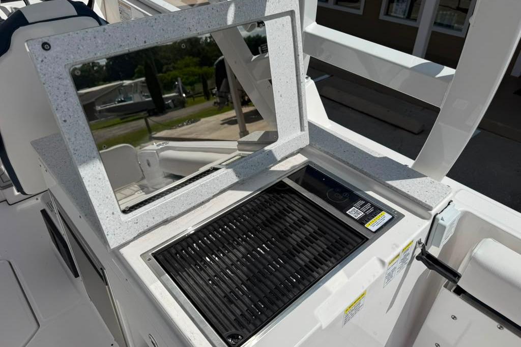 Outdoor grill station on 2026 Sea Fox 288 Traveler boat.