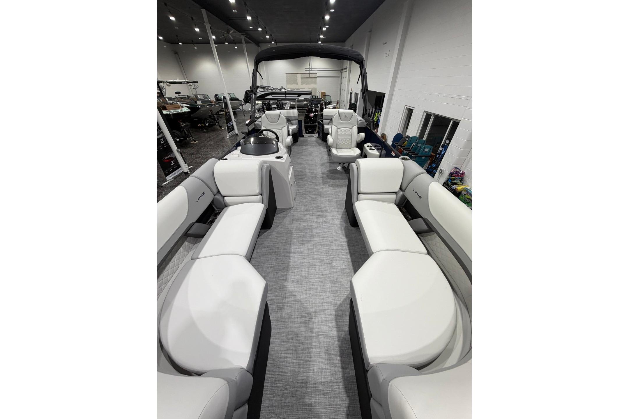 2026 Lowe SS 230 WT pontoon boat interior with spacious seating and modern design.