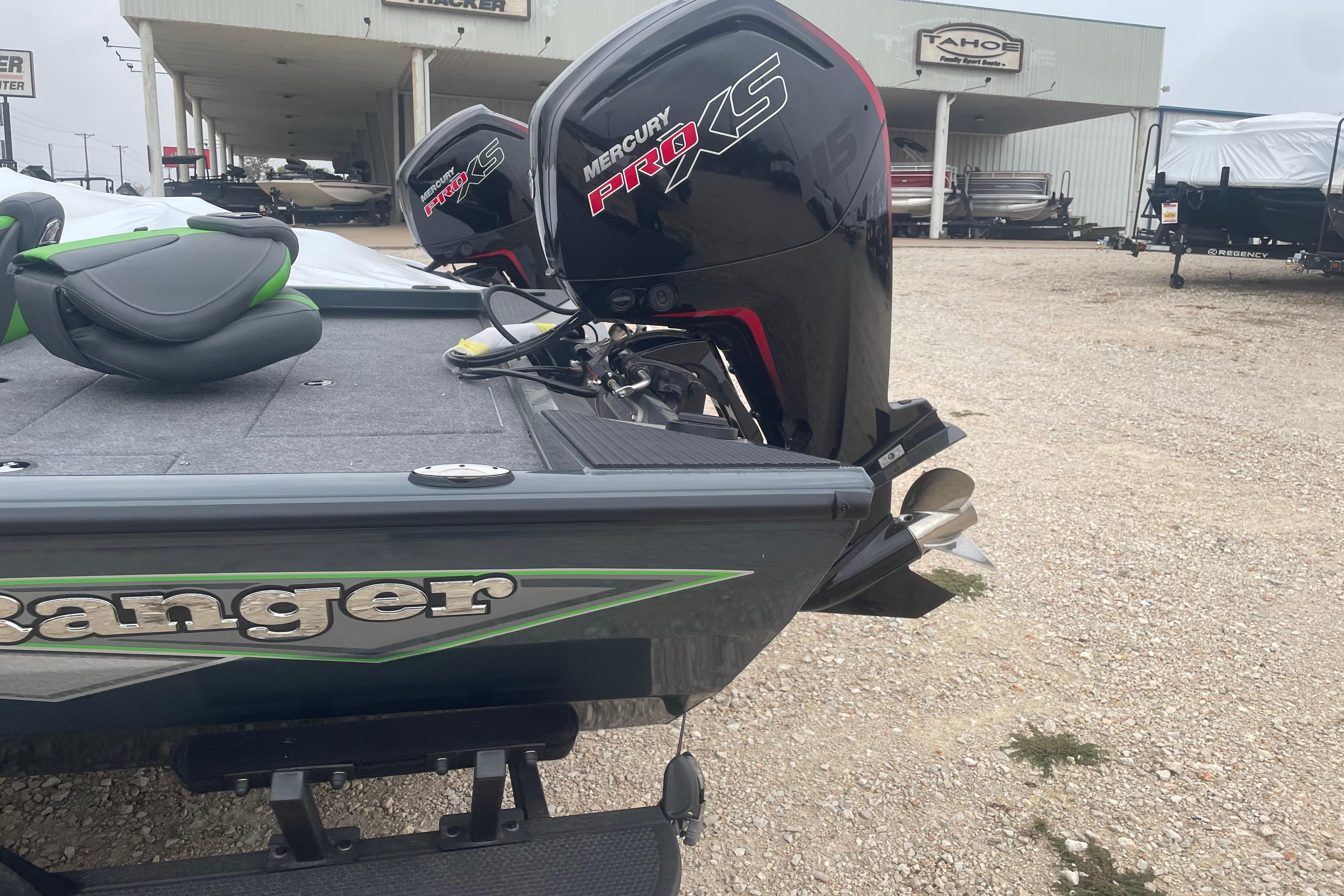 2026 Ranger RT188 boat with Mercury Pro XS engines at a dealership.