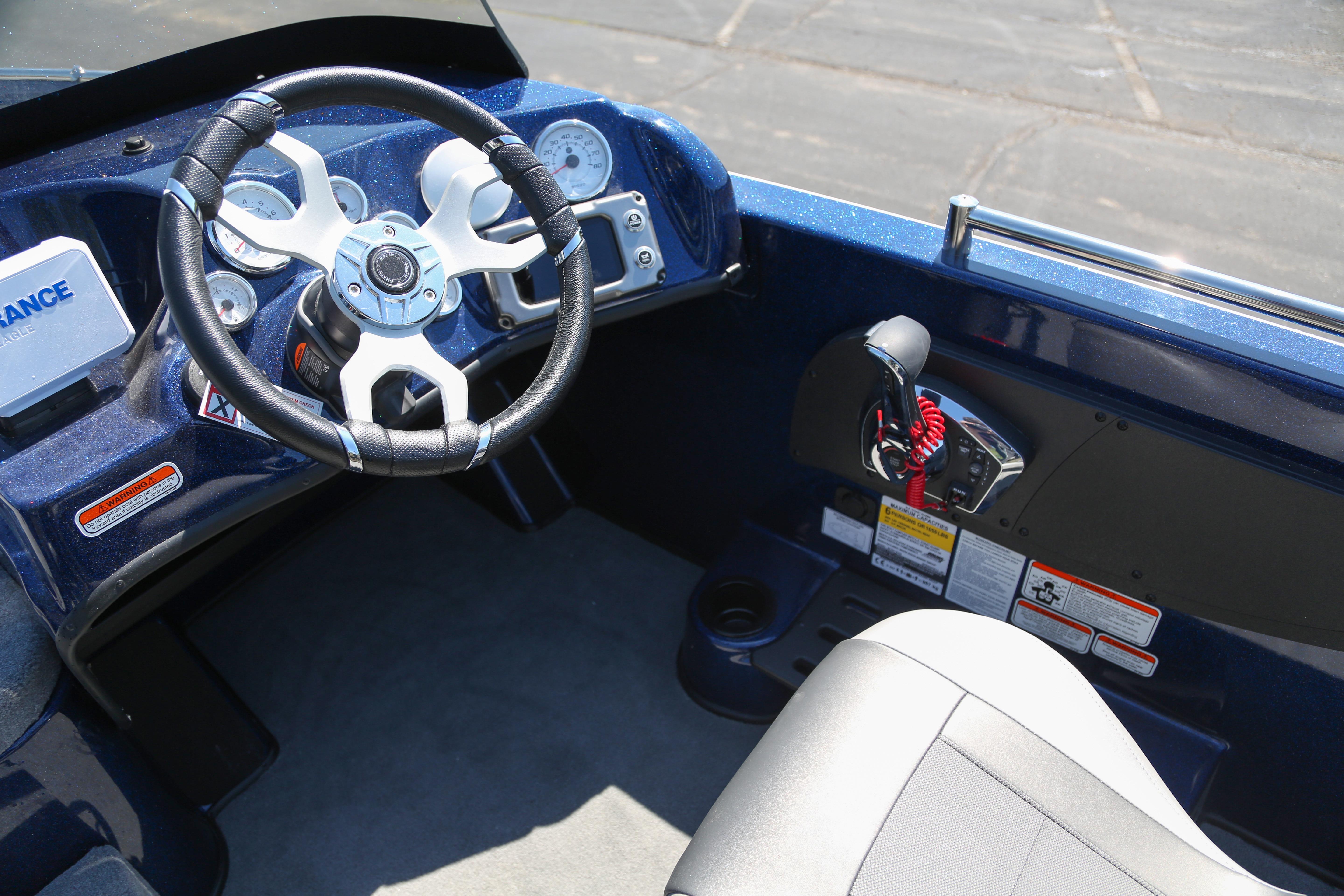 Steering console of 2026 Nitro ZV19 boat with modern controls and gauges.