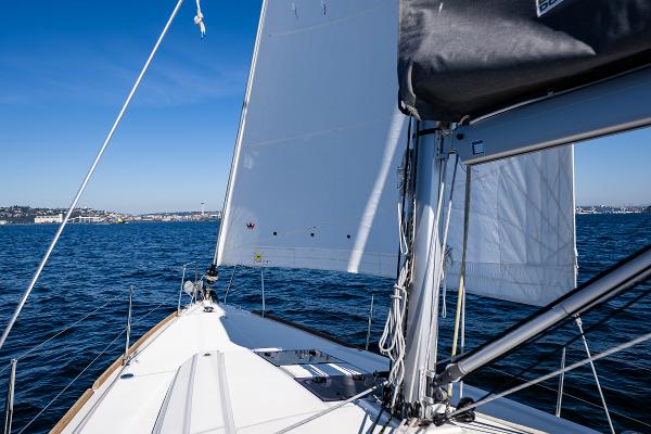 Beneteau Oceanis 38.1 sailboat on open water, year 2021.