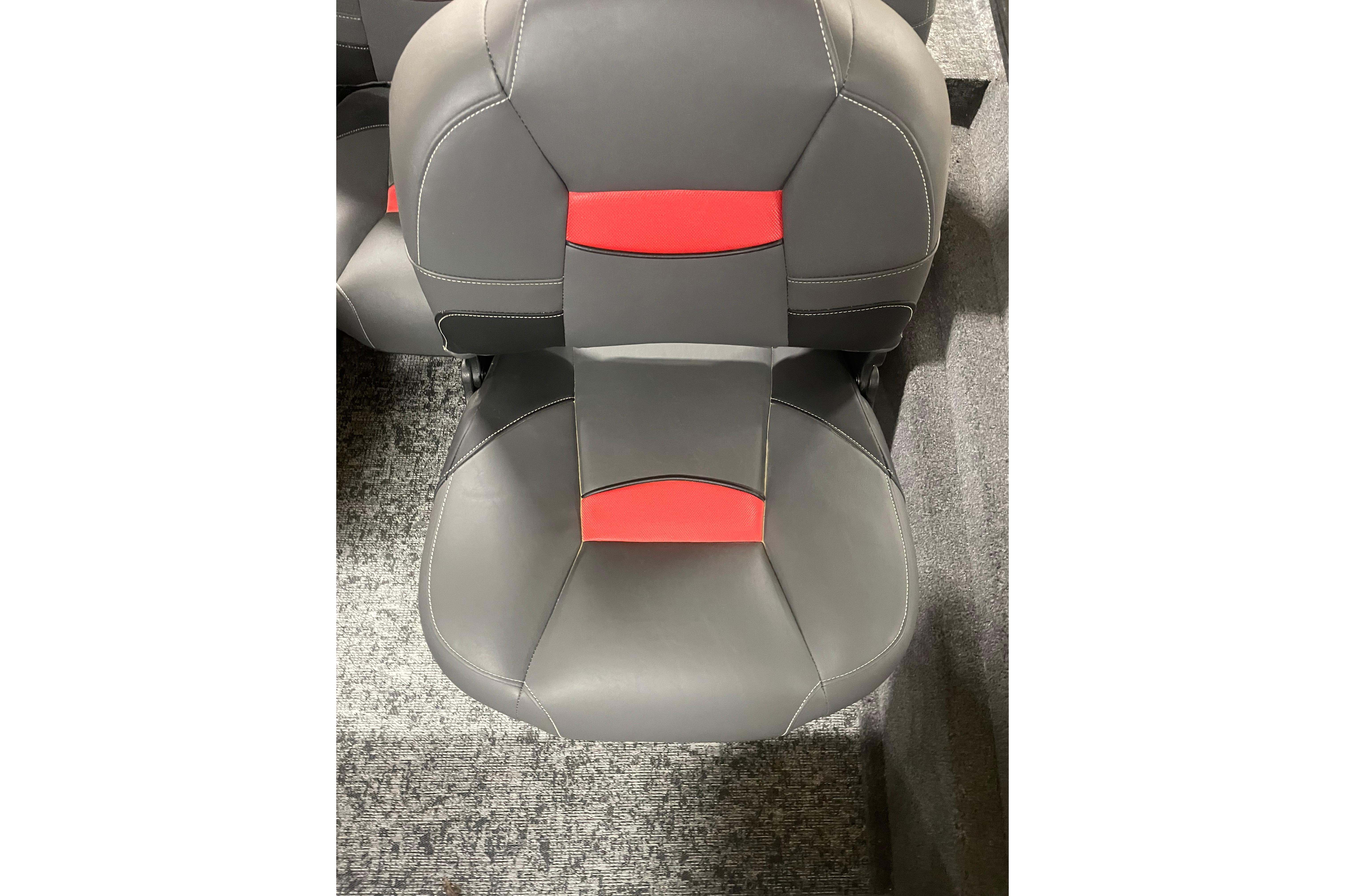 2026 Tracker Pro Team 175 Crappie Edition boat seat, gray with red accents.