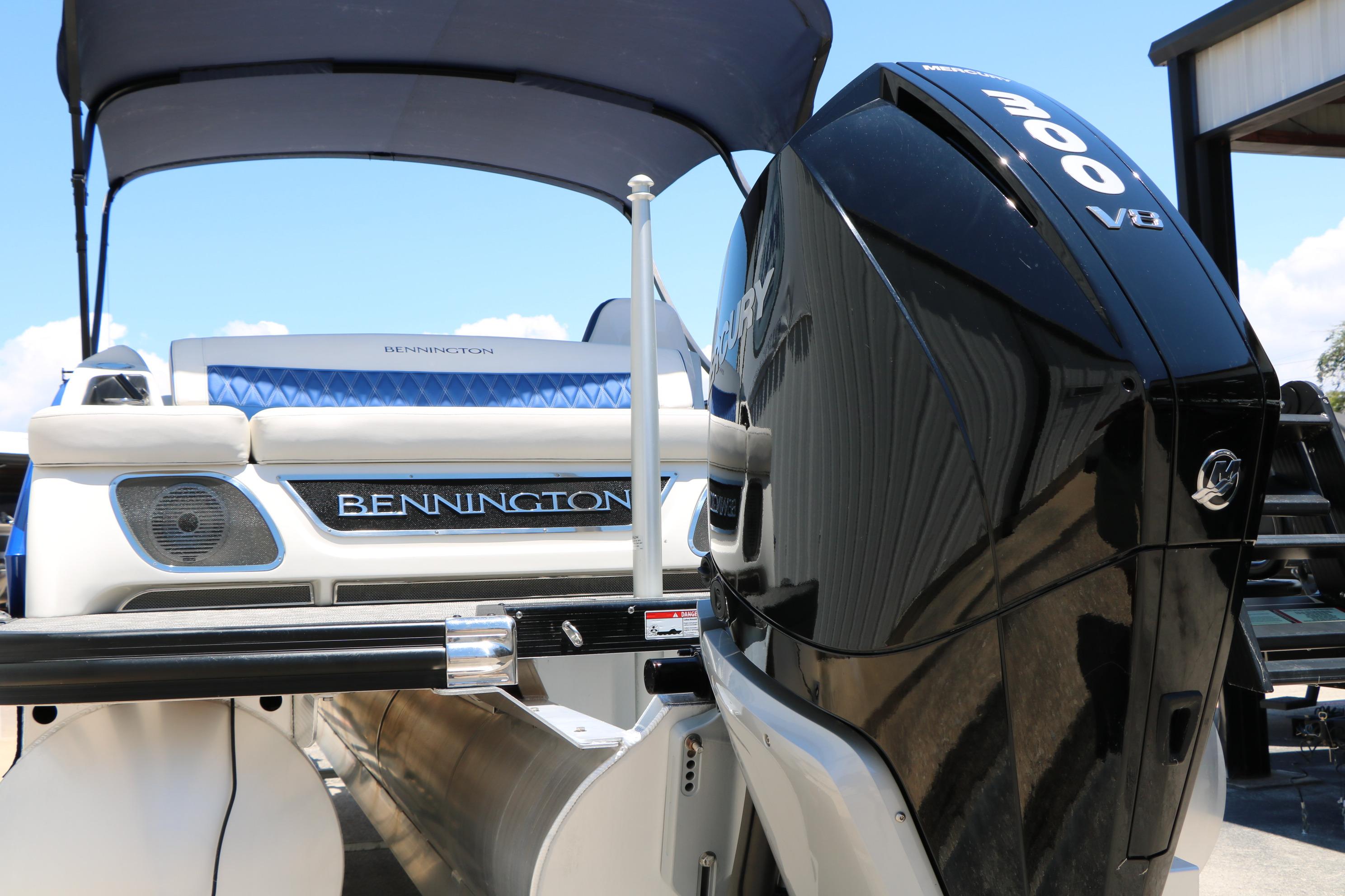 2024 Bennington 23 RX Swingback pontoon boat with powerful Mercury 300 V8 engine.