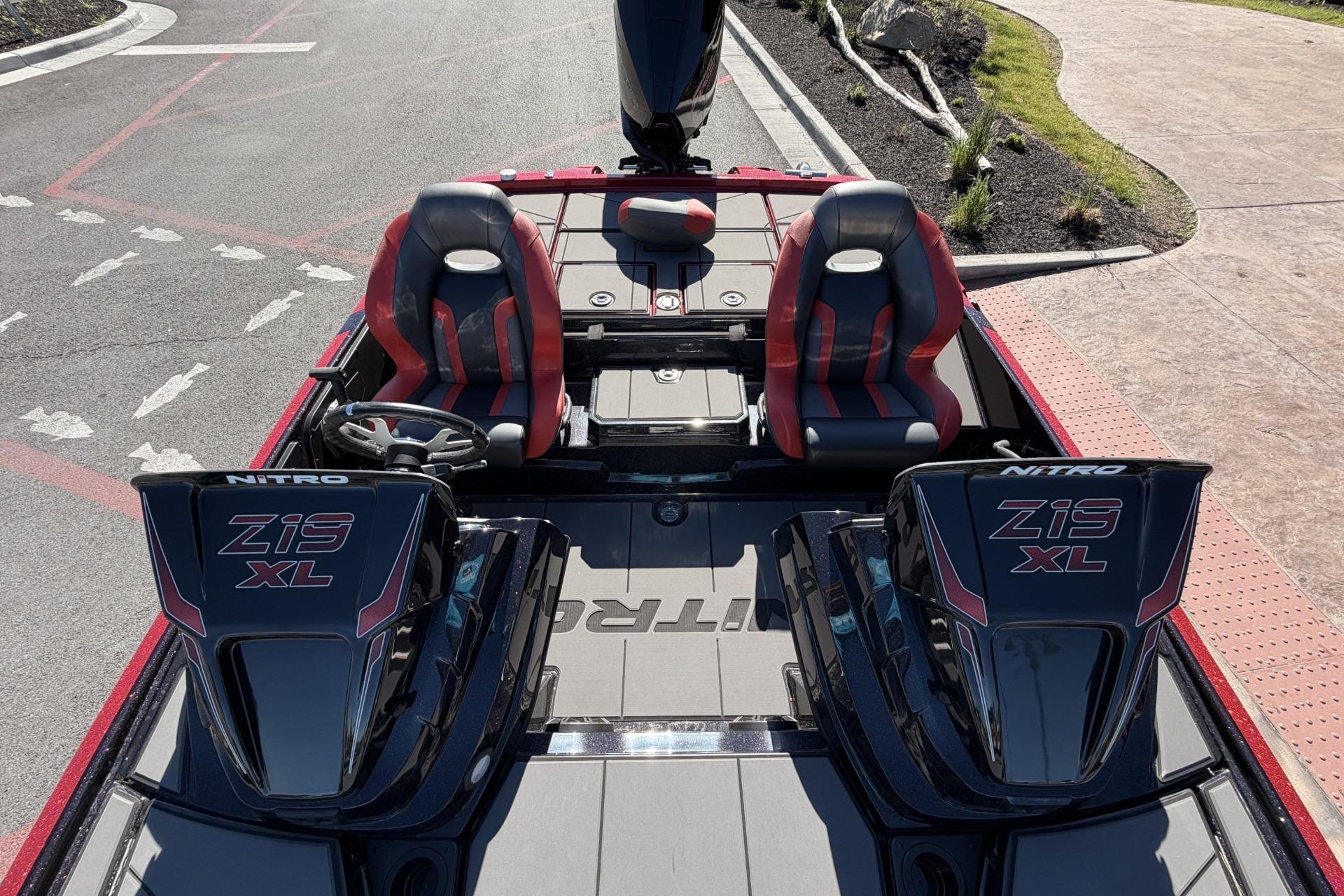 2026 Nitro Z19 XL Pro boat with dual seats and sleek design on display.