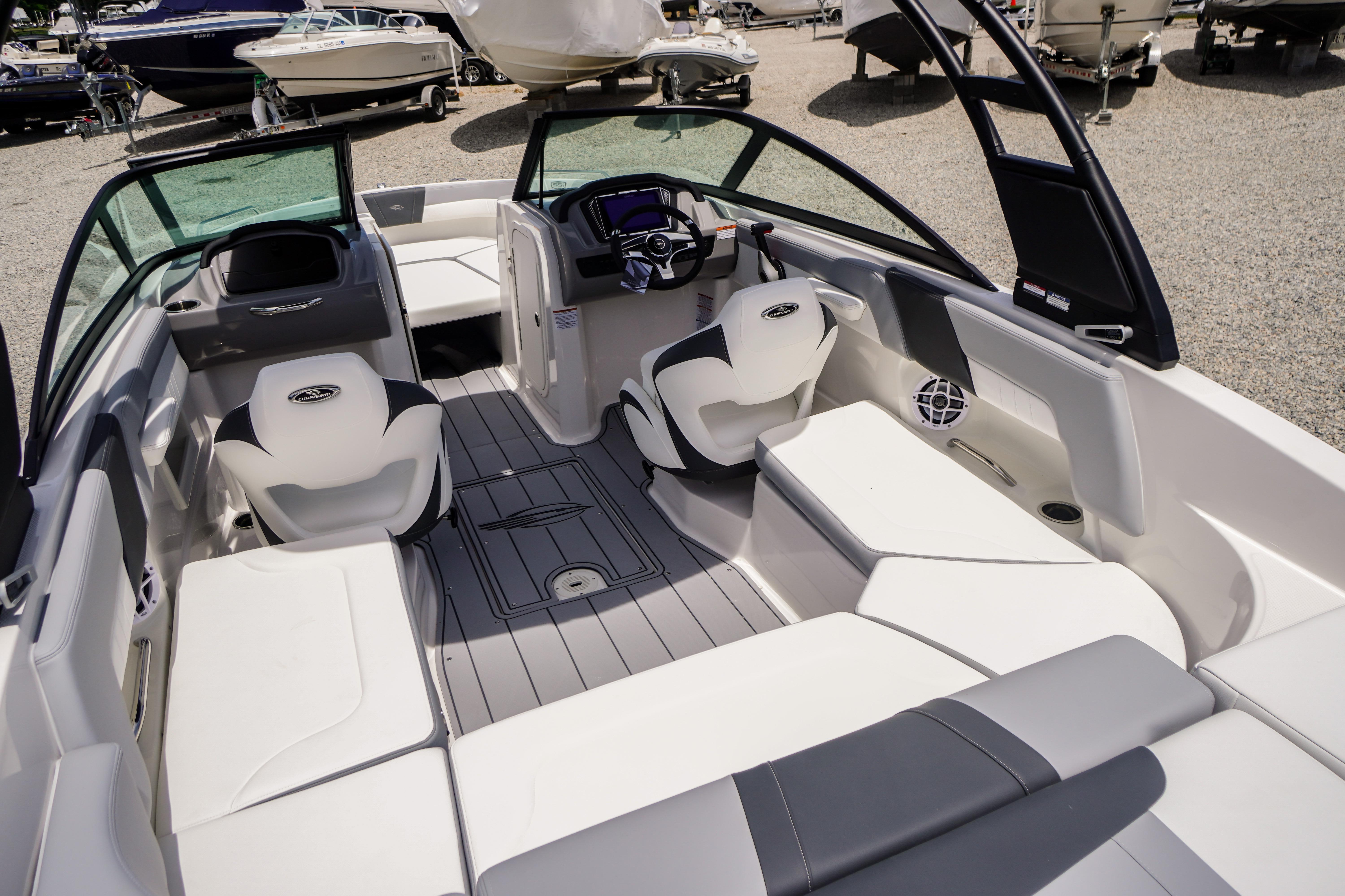 2026 Chaparral 23 SSi OB boat interior with modern seating and sleek design.