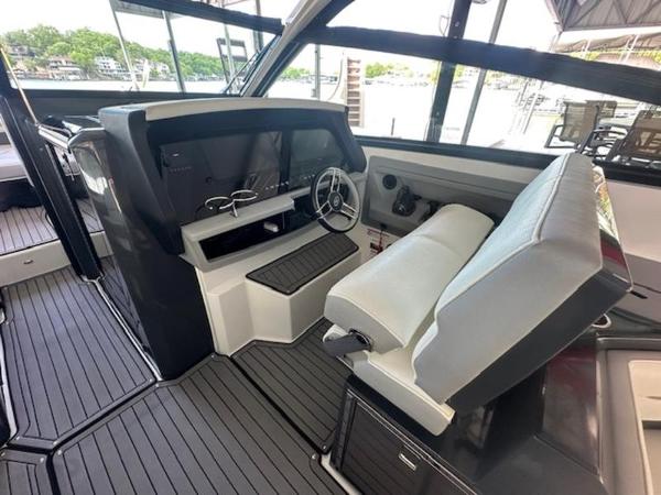 2022 Cobalt A36BR boat interior with sleek helm and comfortable seating.