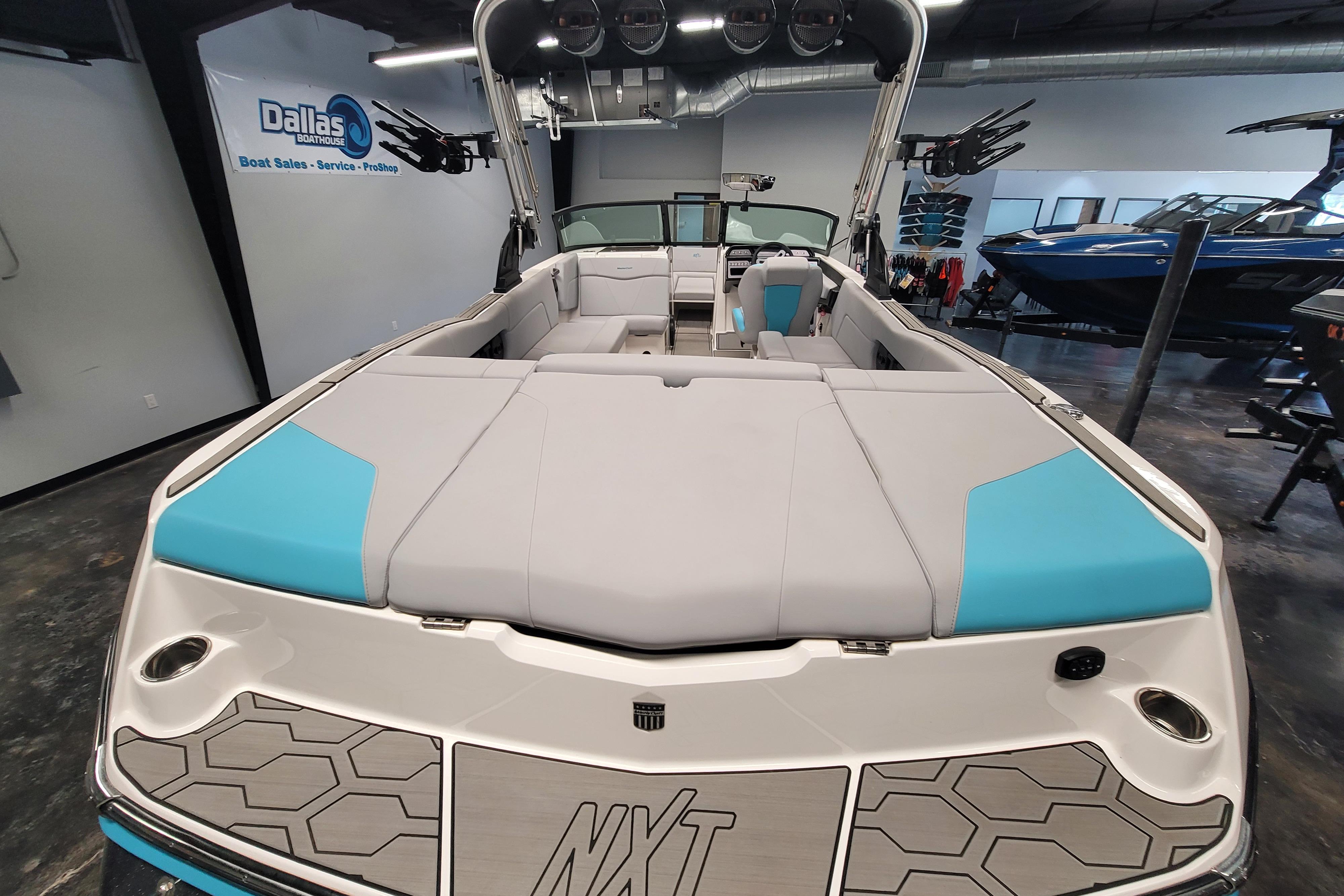 2024 MasterCraft NXT24 boat interior at Dallas Boat House showroom.