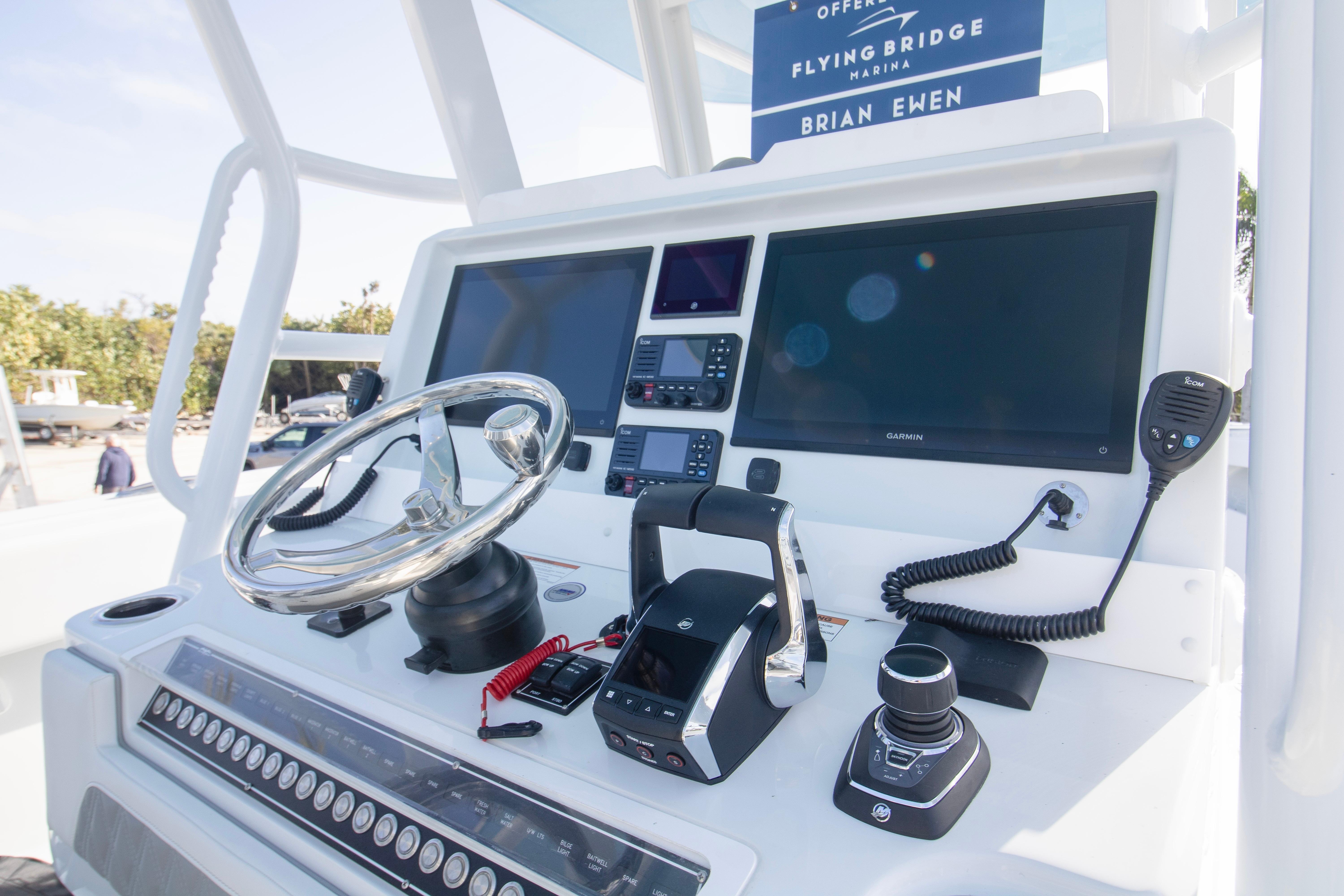 Control panel of 2026 Invincible 39 Open Fisherman boat with advanced navigation systems.